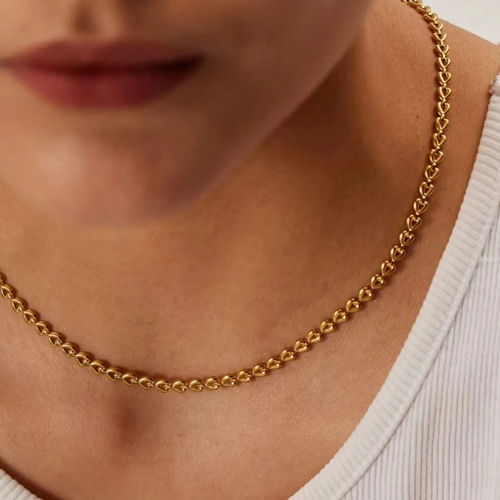 TRENDY / N2259 N2259 18K Gold Plated stainless steel filigree heart link Necklace for Woman for girls