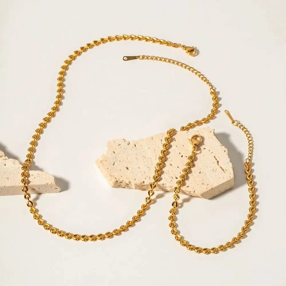 TRENDY / N2259 N2259 18K Gold Plated stainless steel filigree heart link Necklace for Woman for girls
