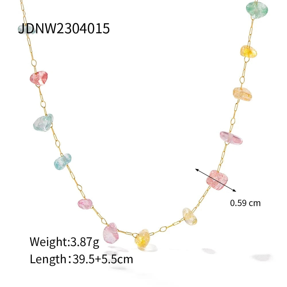 Trendy / N2275 N2275 Colorful Natural Stone Charm Necklace 18K Gold Plated Stainless Steel Non-tarnished Clavicle Chain For Women