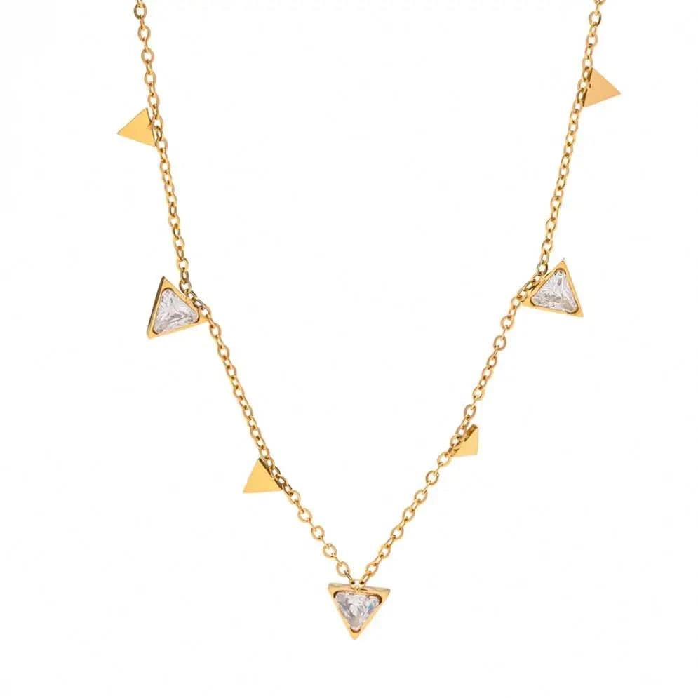 trendy / N2314 N2314 Minimalist Jewelry 18K Gold Plated Choker Stainless Steel Triangular CZ Zircon Charm Necklace