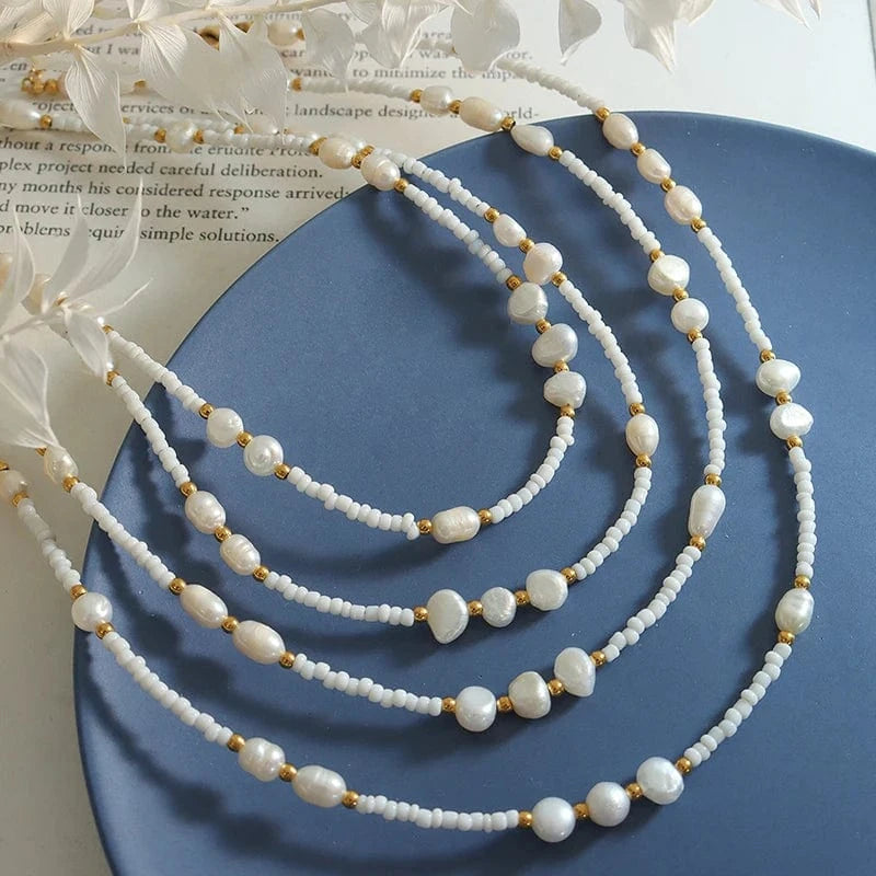 TRENDY / P1261- freshwater pearl necklace -38+5cm Freshwater Natural Pearl Necklace Design Necklace Stainless Steel Colorfast Jewelry