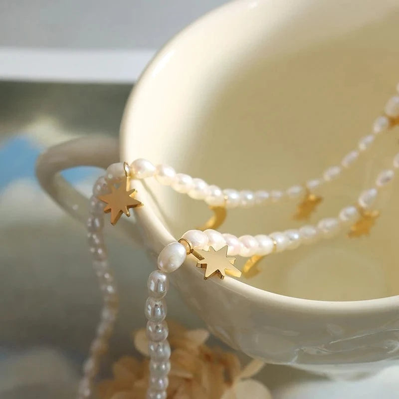 TRENDY / P1295- Freshwater Pearl Necklace -37+7cm Hot Sale High Quality Wholesale French freshwater pearl necklace jewelry