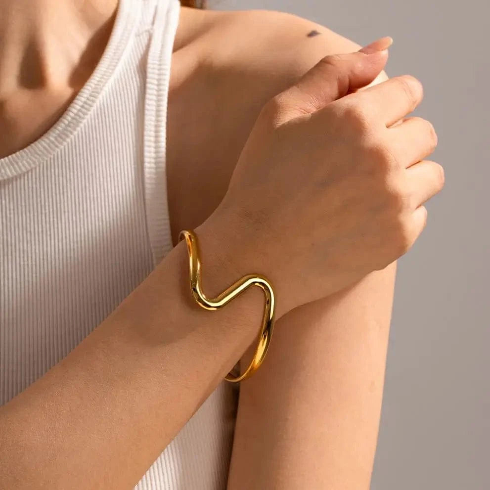 TRENDY / Picture / BG891 BG891 Molten Cuff Bracelet 18k PVD Gold Plated Stainless Steel Tendril Wave Cuff Bangle For Woman Gift Jewelry