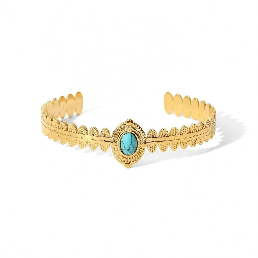 TRENDY / Picture / BR1051 BR1051 18k Gold Plated Stainless Steel Fashion Crown Shape Turquoise Opening Bracelet For Women Jewelry