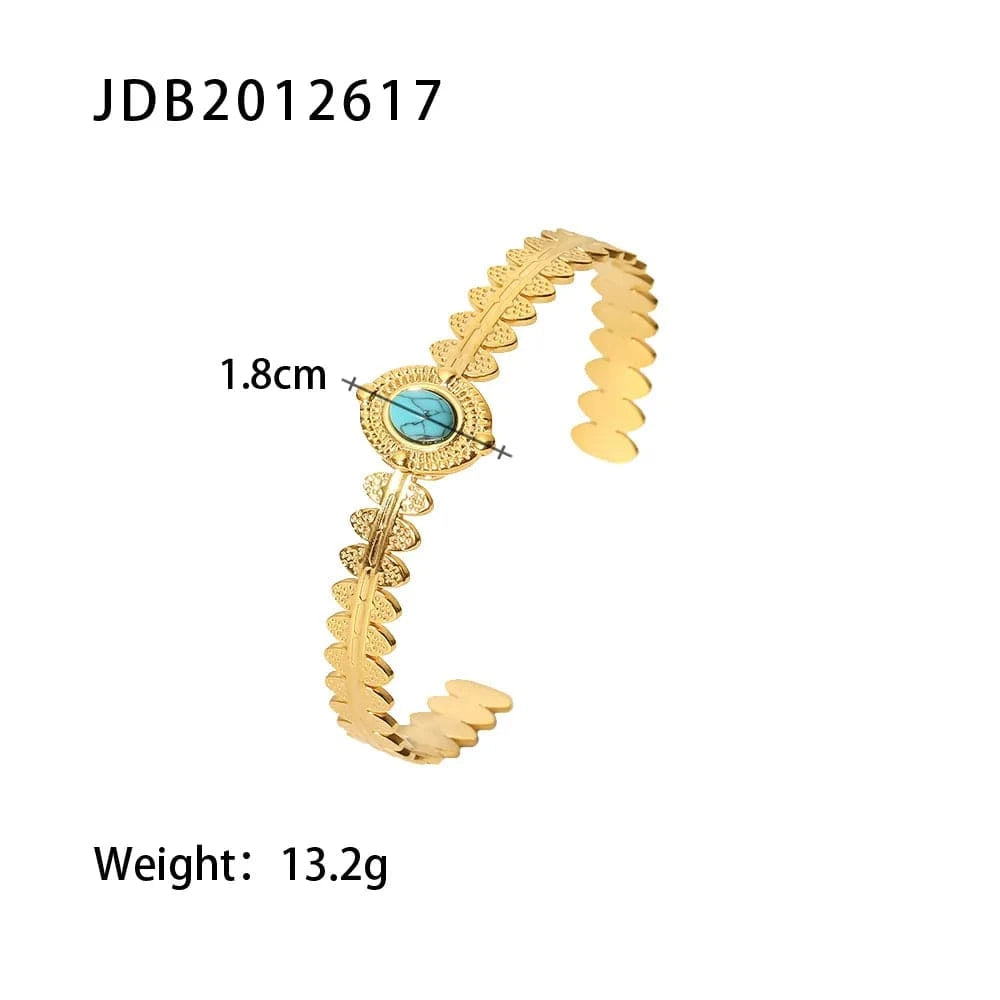 TRENDY / Picture / BR1051 BR1051 18k Gold Plated Stainless Steel Fashion Crown Shape Turquoise Opening Bracelet For Women Jewelry