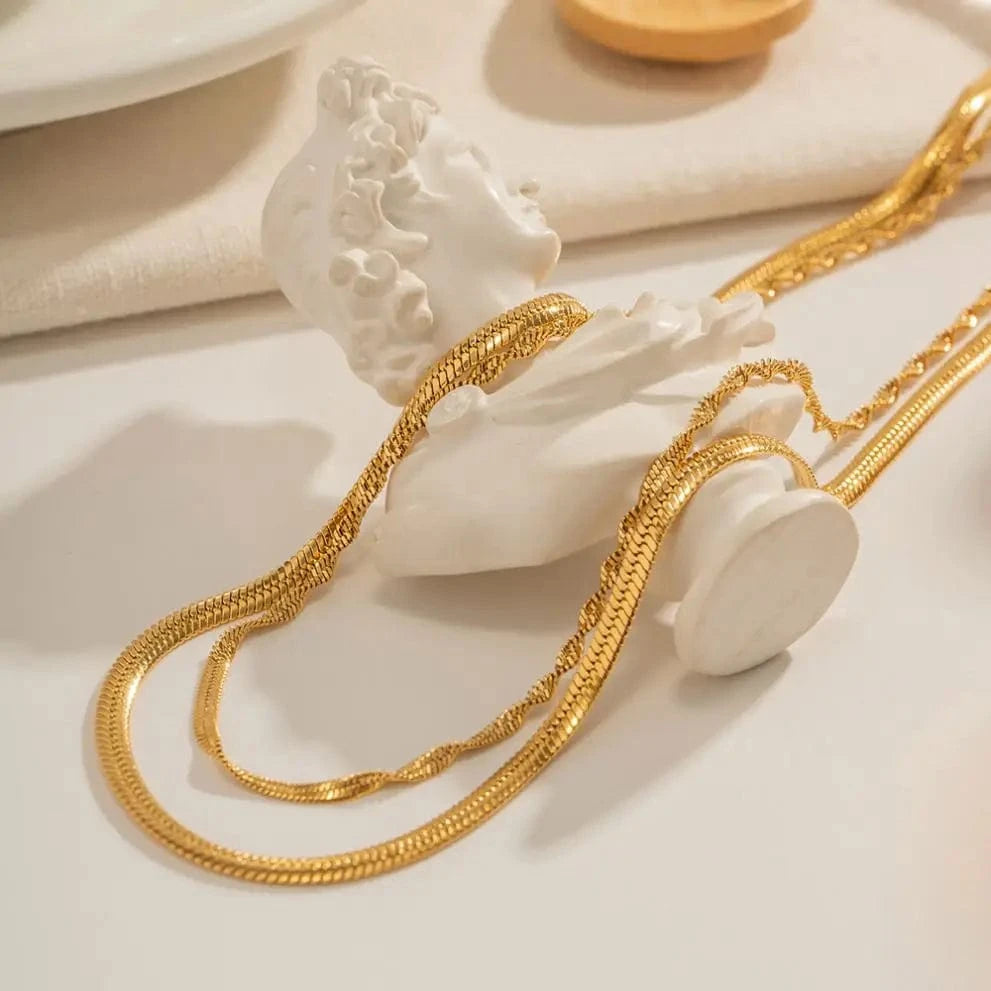 Trendy / Pictures Show / N2260 N2260 Simple 18K Gold Plated Stainless Steel Stacking Jewelry Twist Snaker Chain Double Layer Necklace for Girls
