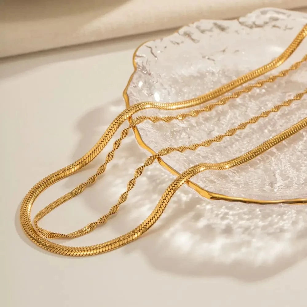 Trendy / Pictures Show / N2260 N2260 Simple 18K Gold Plated Stainless Steel Stacking Jewelry Twist Snaker Chain Double Layer Necklace for Girls