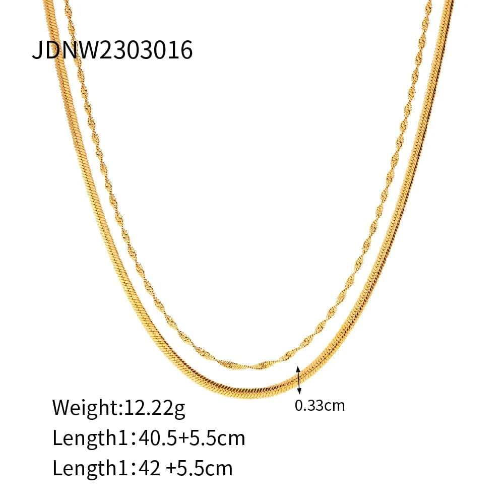 Trendy / Pictures Show / N2260 N2260 Simple 18K Gold Plated Stainless Steel Stacking Jewelry Twist Snaker Chain Double Layer Necklace for Girls