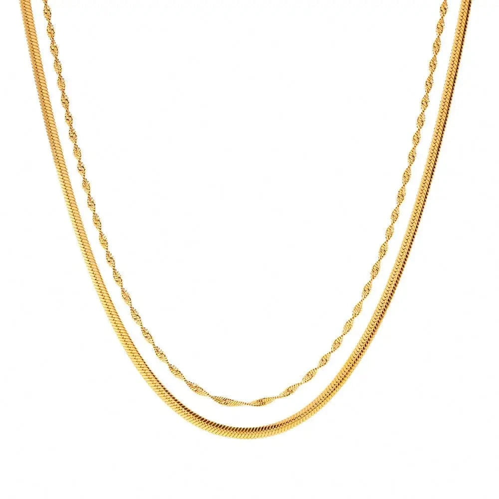 Trendy / Pictures Show / N2260 N2260 Simple 18K Gold Plated Stainless Steel Stacking Jewelry Twist Snaker Chain Double Layer Necklace for Girls