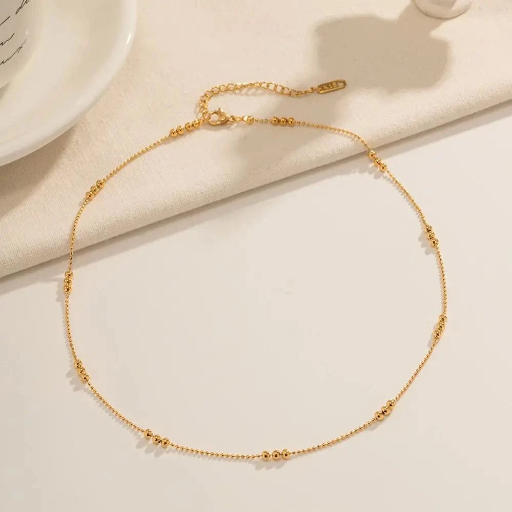Trendy / Pictures Show / N2261 N2261 Waterproof 18K Gold Plated Stainless Steel Jewelry Charm Bead Chain Choker Necklace for Girls