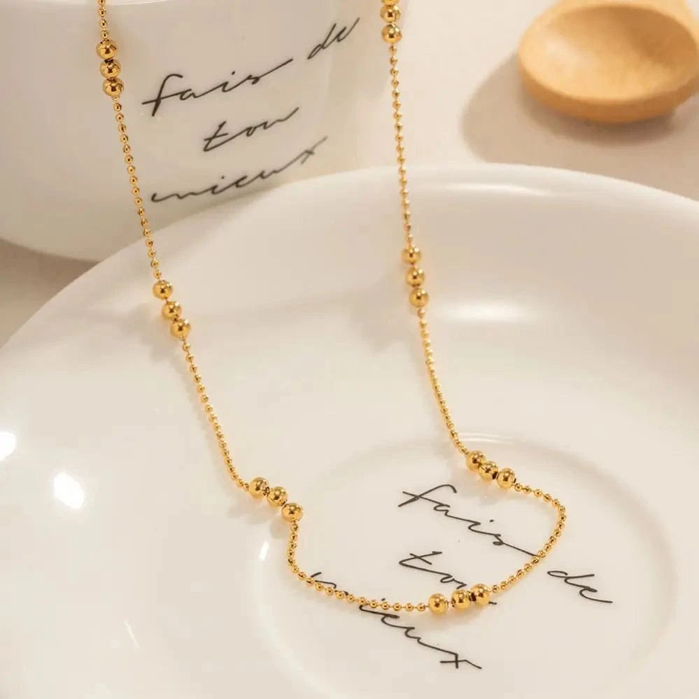Trendy / Pictures Show / N2261 N2261 Waterproof 18K Gold Plated Stainless Steel Jewelry Charm Bead Chain Choker Necklace for Girls