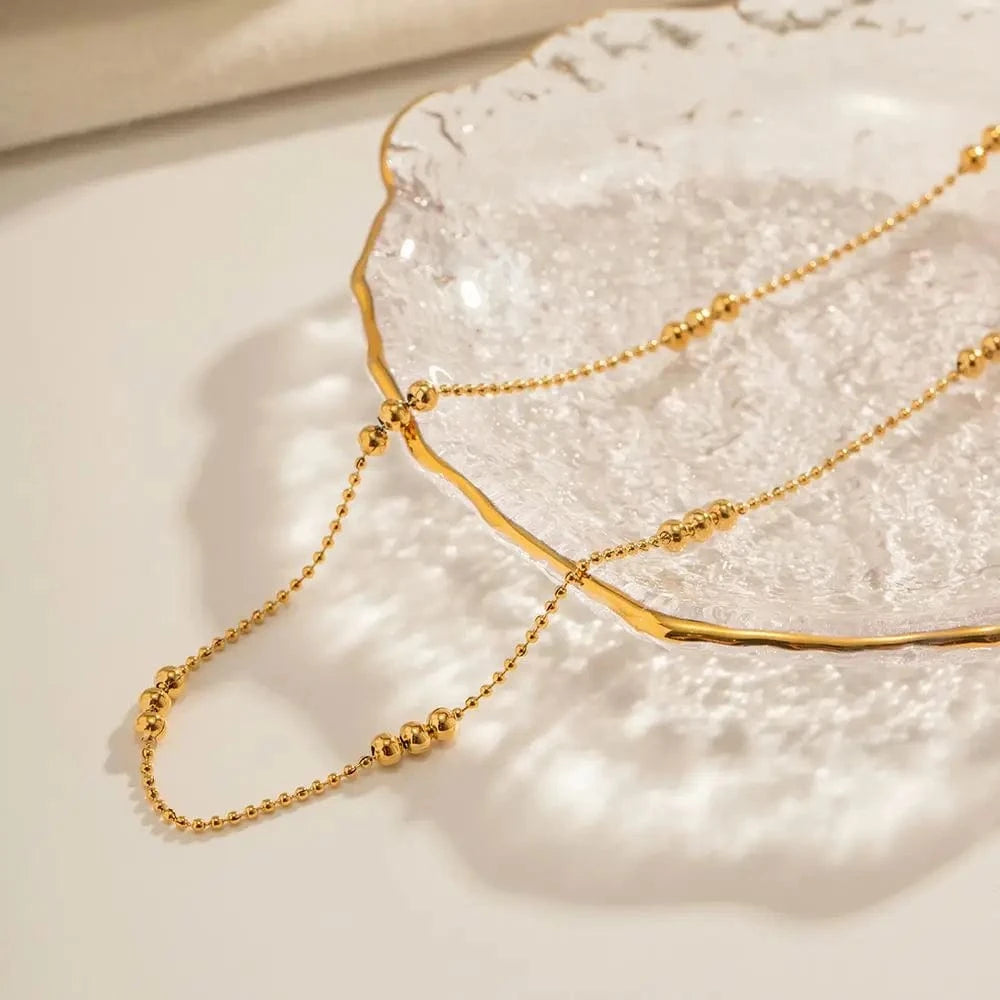 Trendy / Pictures Show / N2261 N2261 Waterproof 18K Gold Plated Stainless Steel Jewelry Charm Bead Chain Choker Necklace for Girls