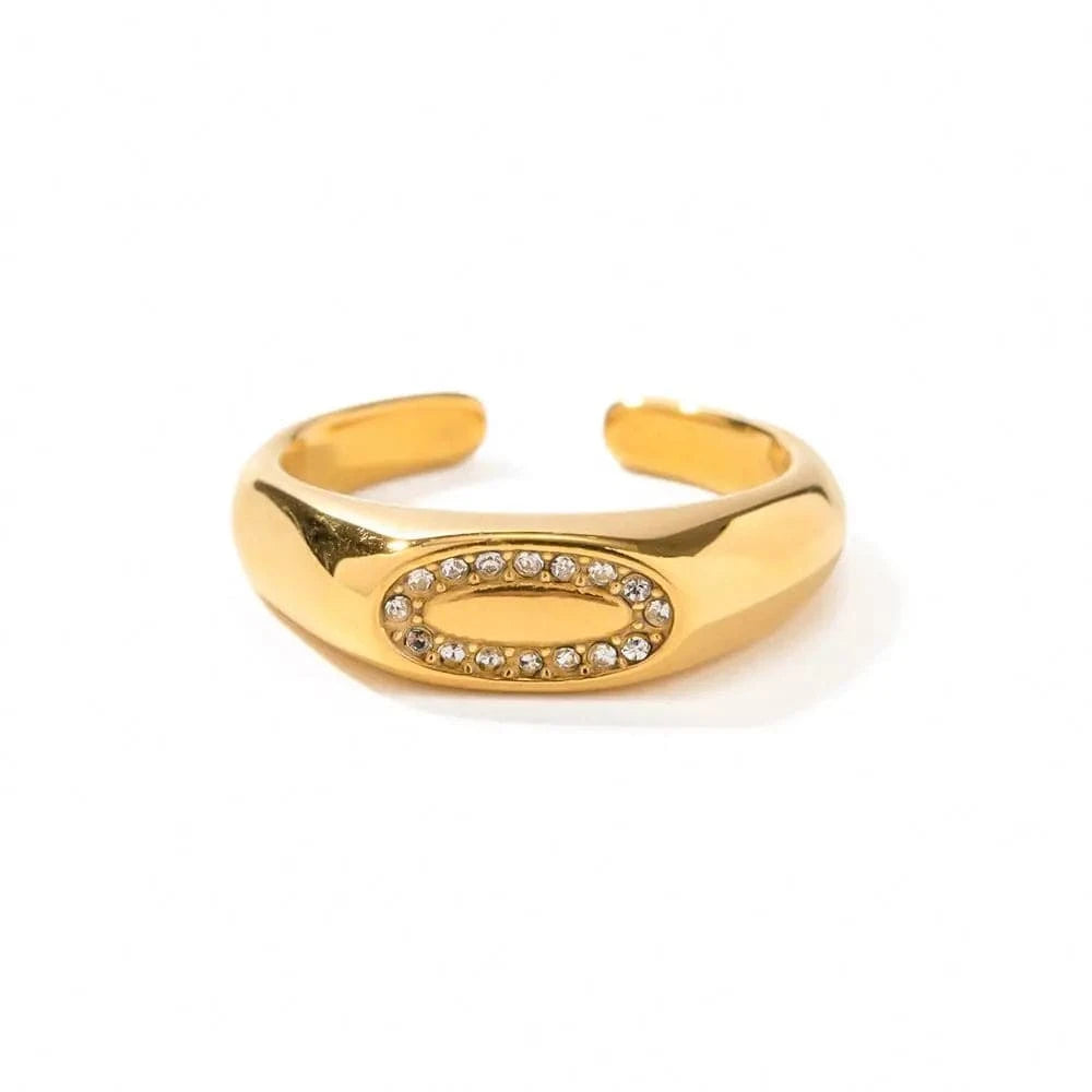 Trendy / R1929 R1929 Arrival 18K Gold Plated Simple Punk Jewelry Stainless Steel Geometric Ellipse Oval Zircon Ring for Women