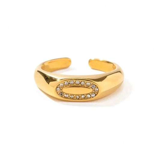 Trendy / R1929 R1929 Arrival 18K Gold Plated Simple Punk Jewelry Stainless Steel Geometric Ellipse Oval Zircon Ring for Women