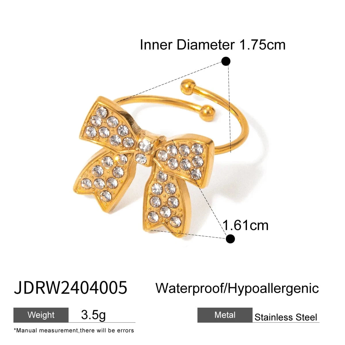 Trendy / R2166 R2608 Design 18K PVD Gold Steel High Pave Knot Bow Ring Earrings for Women