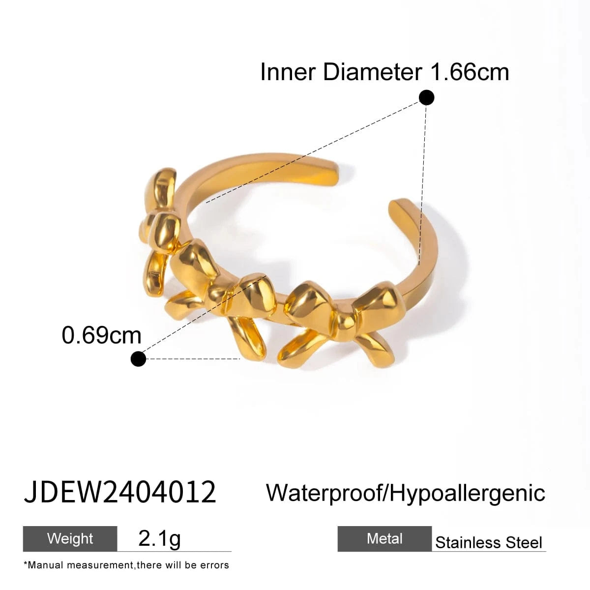 Trendy / R2608 R2608 Design 18K PVD Gold Steel High Pave Knot Bow Ring Earrings for Women