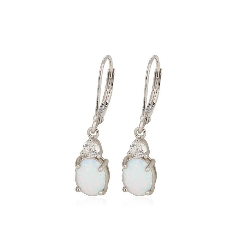 TRENDY / silver Cross-border 925 sterling silver oval opal earrings for women European and American temperament long ear clips earrings