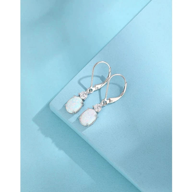 TRENDY / silver Cross-border 925 sterling silver oval opal earrings for women European and American temperament long ear clips earrings