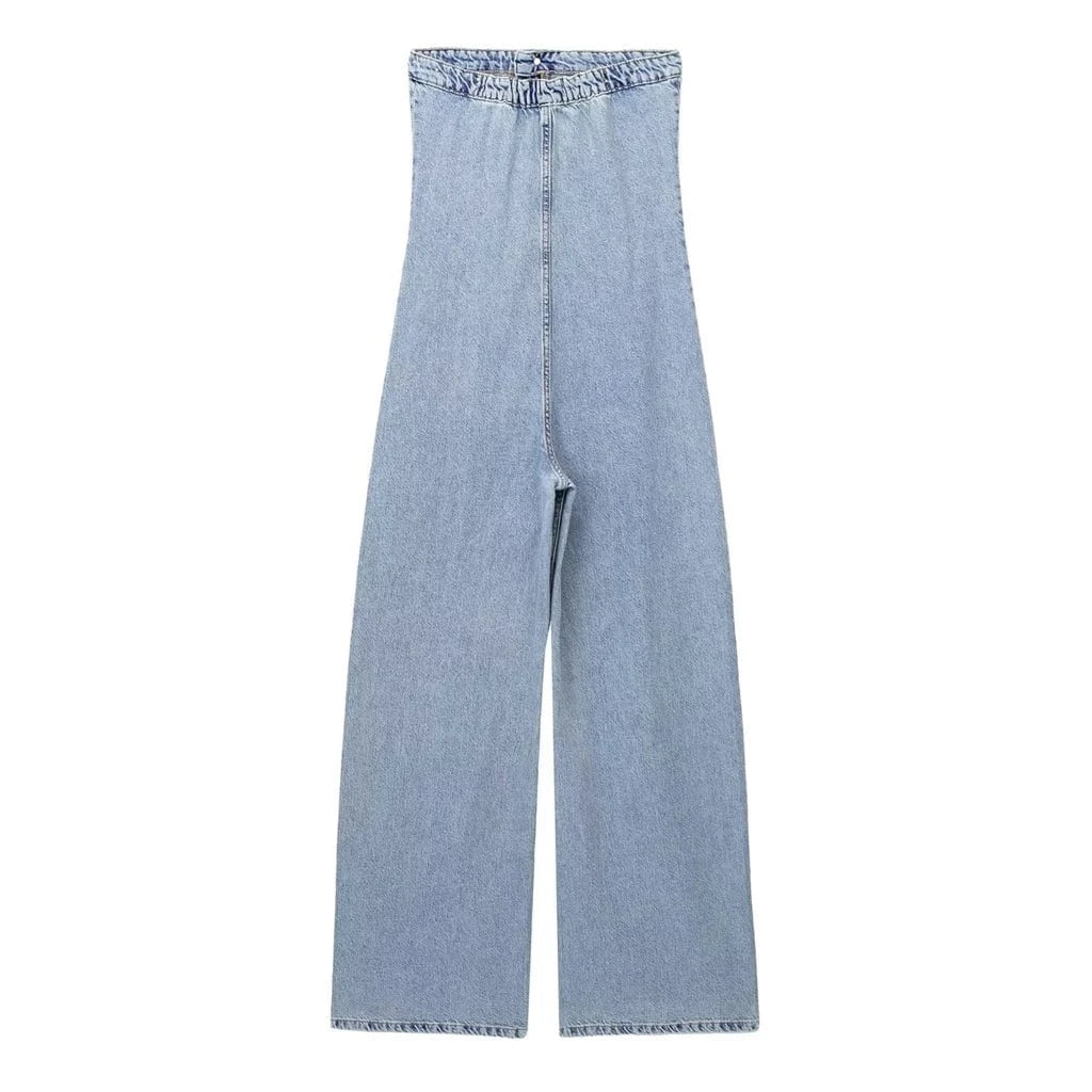 Trendy Unique Fashion Casual Sexy Summer Jumpsuits Sleeveless One Piece Denim Jeans Jumpsuit Woman Lady Jumpsuit For Women