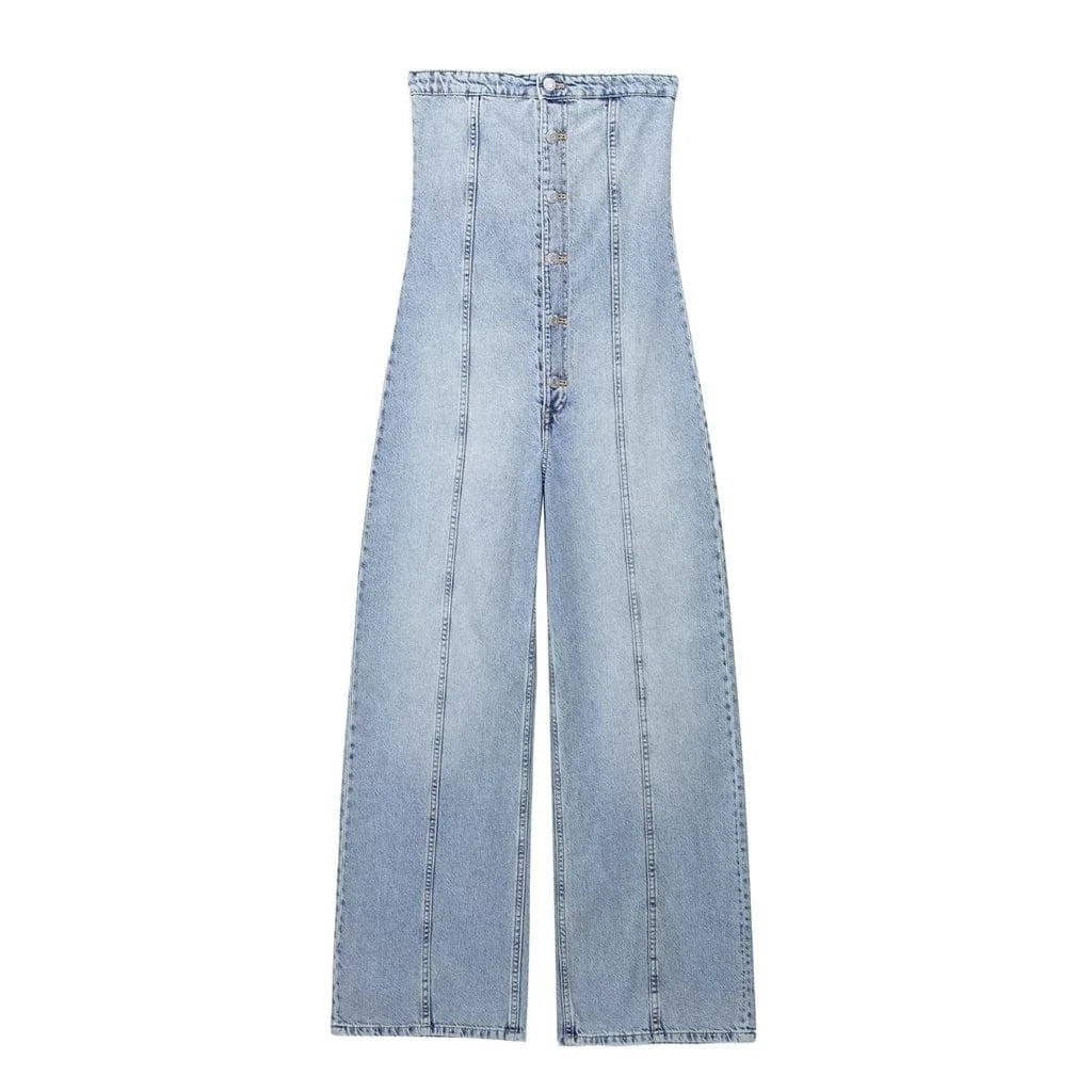 Trendy Unique Fashion Casual Sexy Summer Jumpsuits Sleeveless One Piece Denim Jeans Jumpsuit Woman Lady Jumpsuit For Women