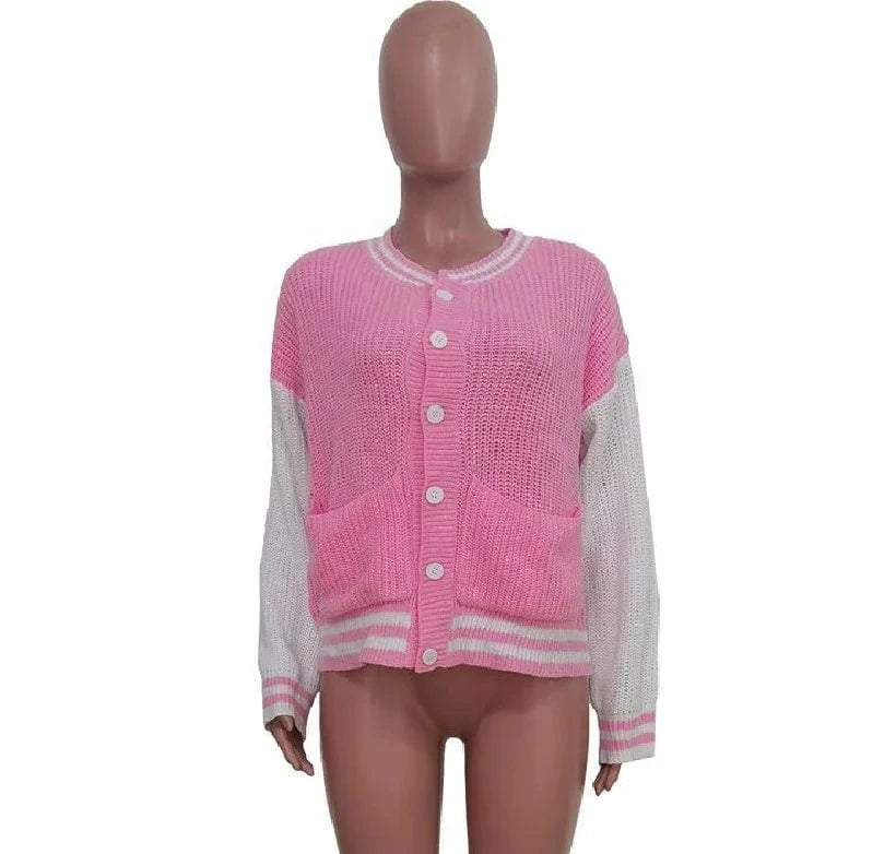 TS1276 New arrivals fall 2024 clothes fashion pockets women's jackets casual sweater winter jacket knitted baseball jackets