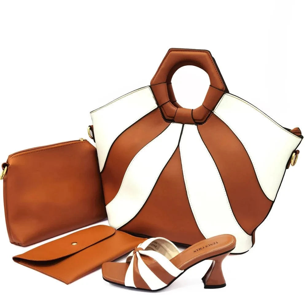 Turkey African Italian Women Ladies Matching Leather Handbag Shoes And Bag Shoes Set Bags Handbag Tote Leather Bag Fanny