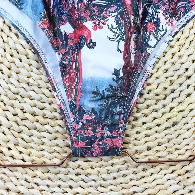 TW 2024 designer bathing suits for women long sleeved swimwear chiffon printed patchwork hollowed out one piece swimsuit