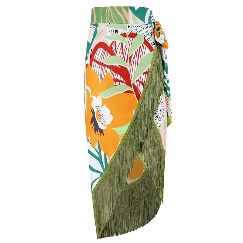TW 2024 latest designer high neck tassel bikini set print bathing suit manufactures luxury skirt swimwear dress beachwear bikini