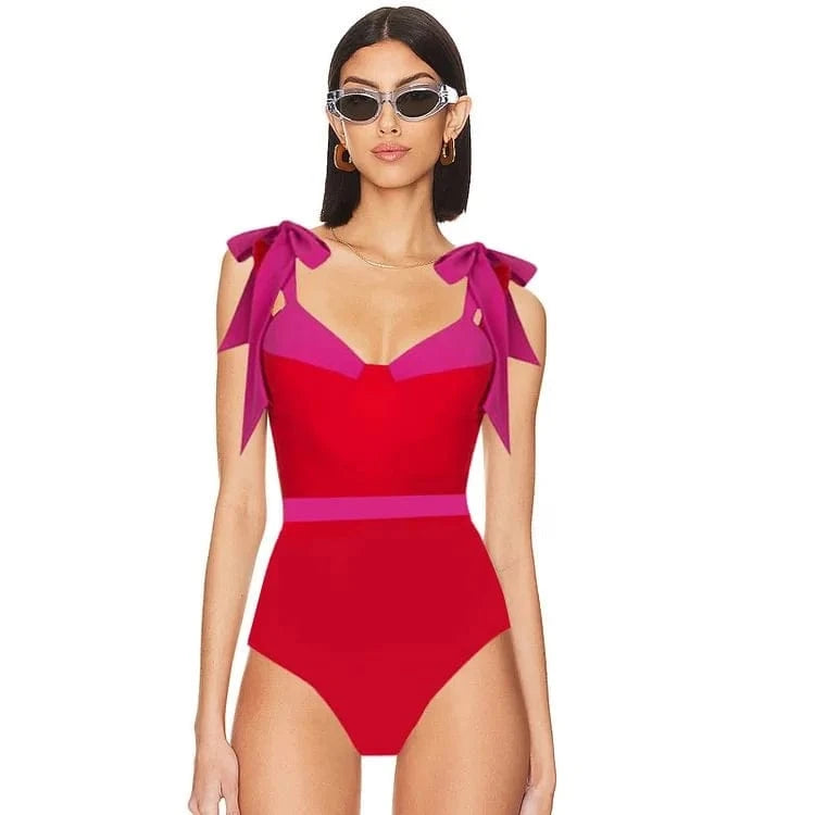 TW  2024 New One-piece Swimsuit Bow Bikini With Cove Up Women