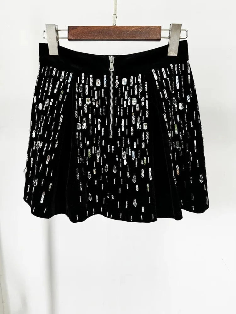Two-Piece Beaded Sequined Skirt Suit