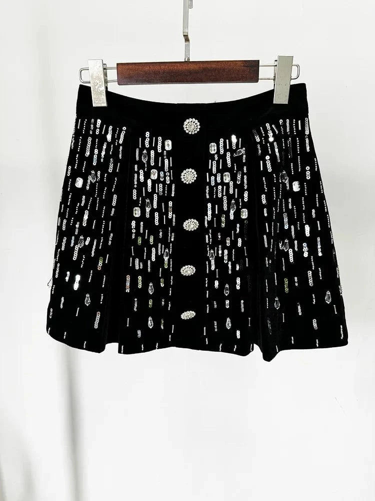 Two-Piece Beaded Sequined Skirt Suit
