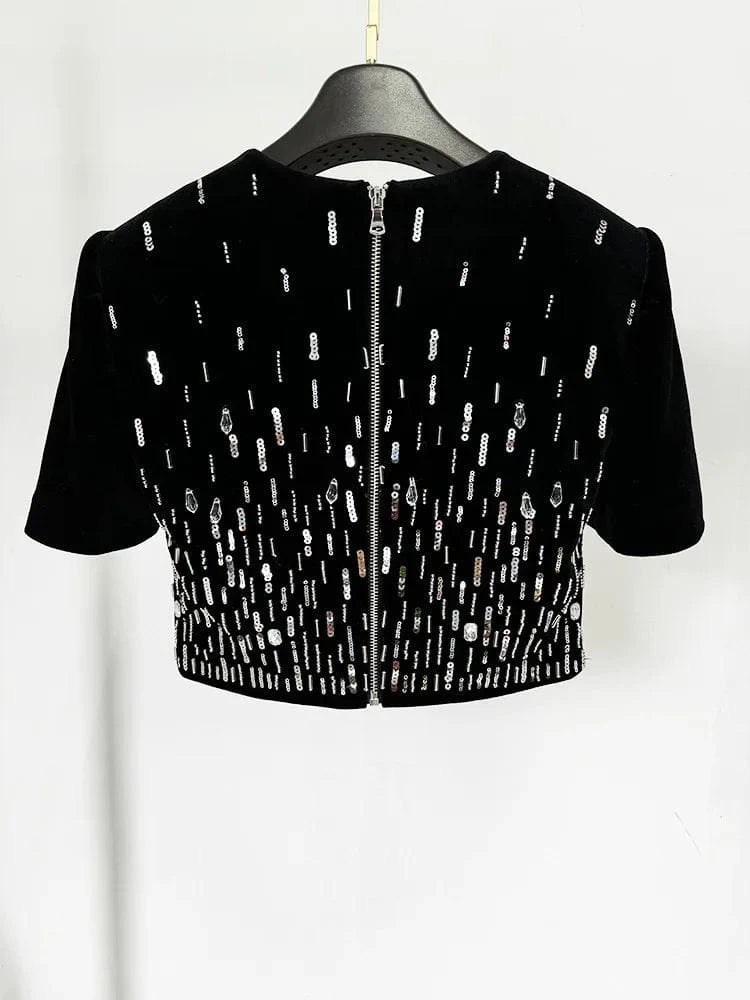 Two-Piece Beaded Sequined Skirt Suit