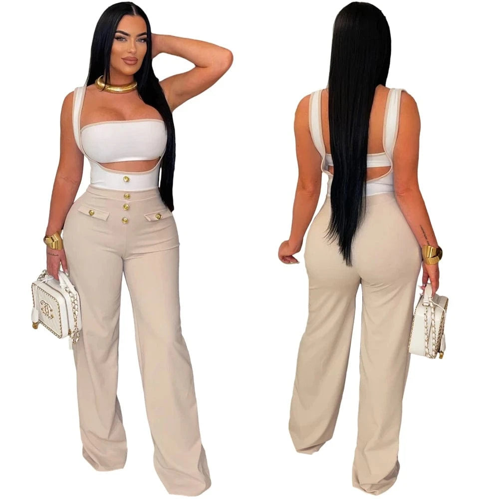 Two Piece Set Women Clothing Summer 2024 Casual Sexy Crop Top and Full Length Overall Pants Suits 2 Piece Jumpsuit Sets Outfit