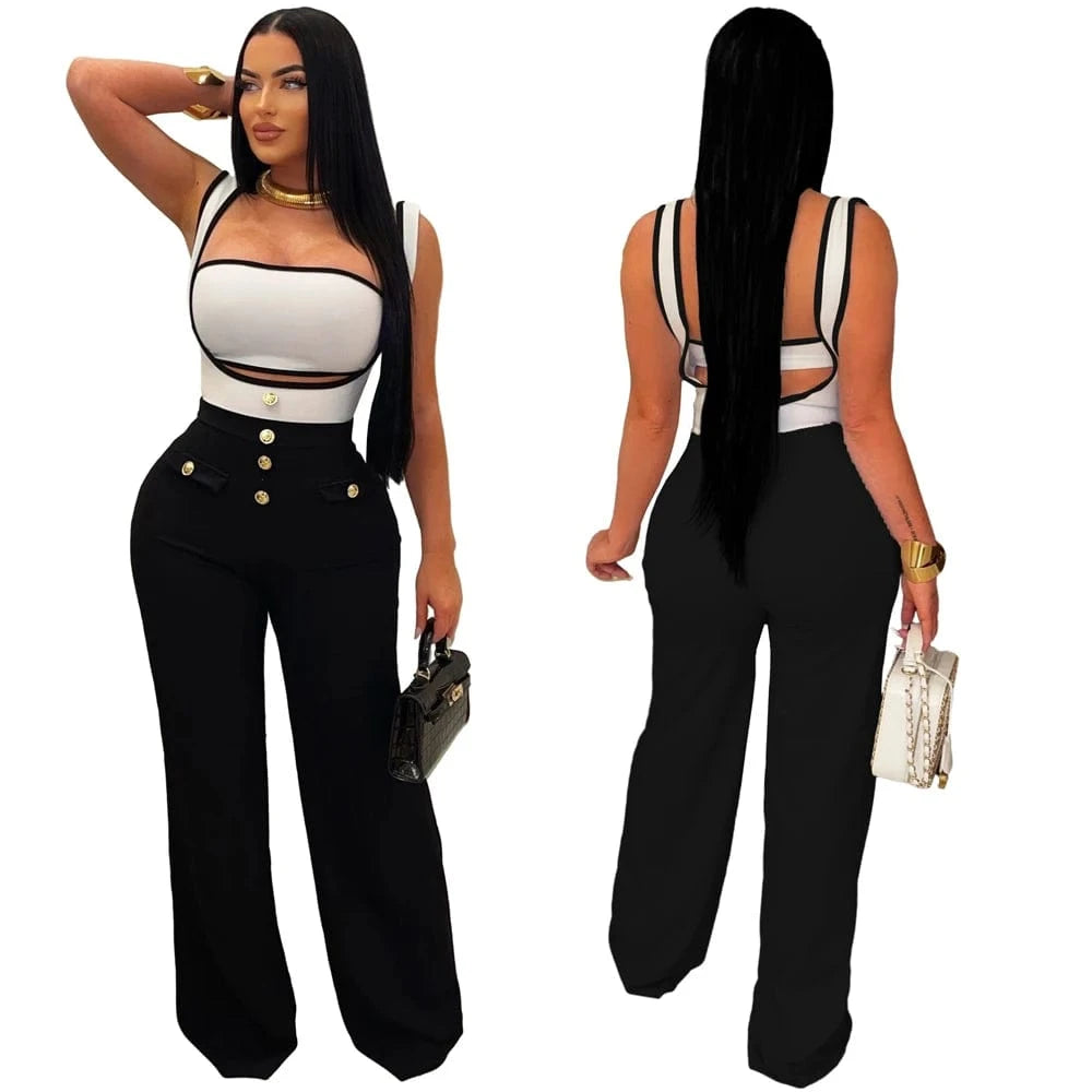Two Piece Set Women Clothing Summer 2024 Casual Sexy Crop Top and Full Length Overall Pants Suits 2 Piece Jumpsuit Sets Outfit
