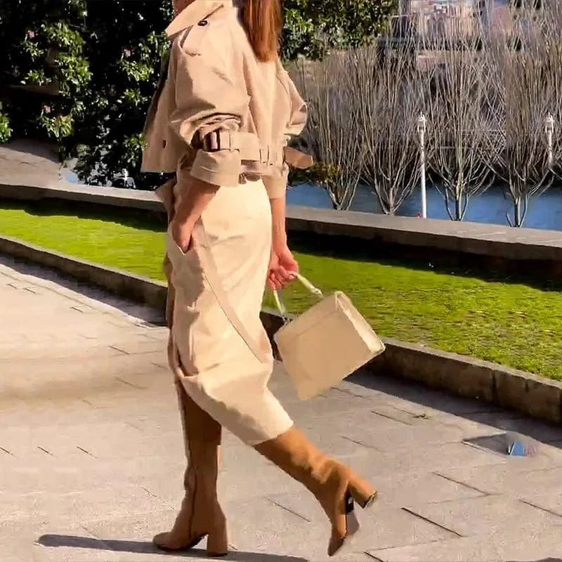 Two Piece Set Women Dress Sets Belt Midi Skirts Cardigan Coats Suits A Line Loose Fit Casual Frock Skirt Office Lady Spring