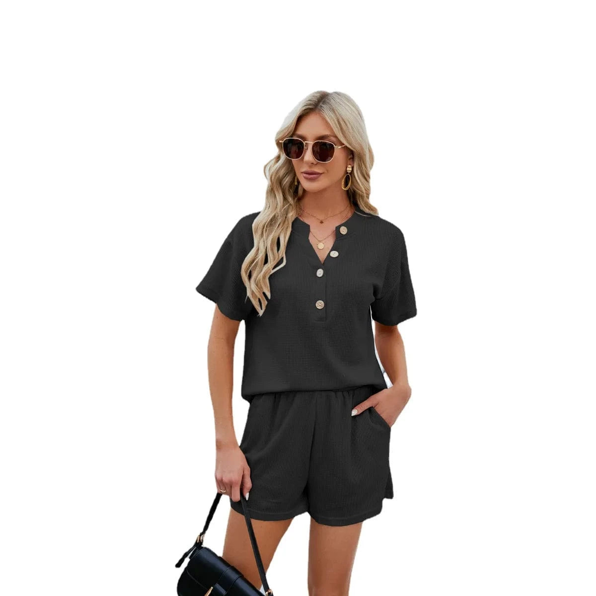 Two-piece Shorts Set Women's Clothing 2024 Spring Summer New in Solid Color Casual Home Clothing Two Piece Sets Women Outifit