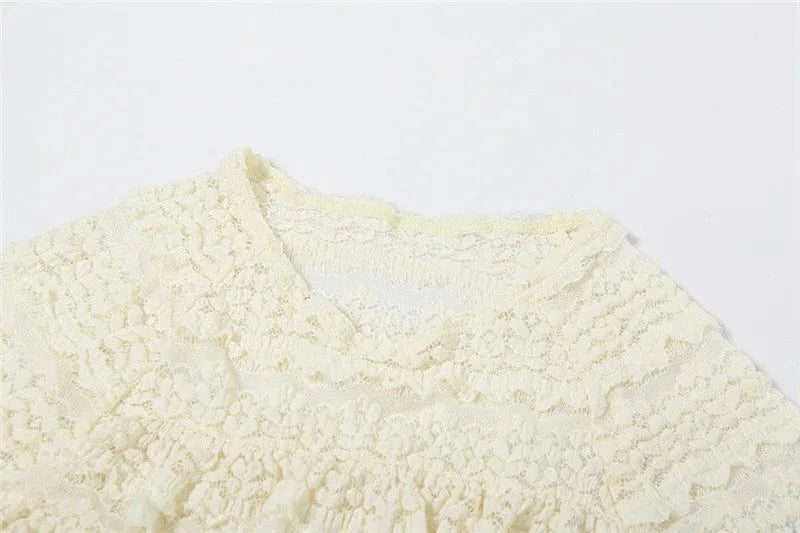 Two Piece Women Crop Top And Mini Skirt Matching Set 2024 New Summer Fashion Sexy White Lace Ruffle Ruched Skirts Outfits