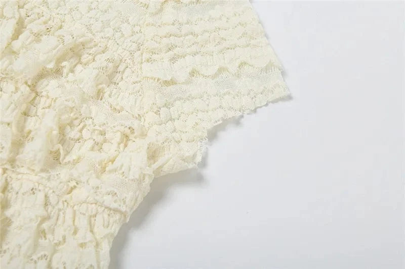 Two Piece Women Crop Top And Mini Skirt Matching Set 2024 New Summer Fashion Sexy White Lace Ruffle Ruched Skirts Outfits