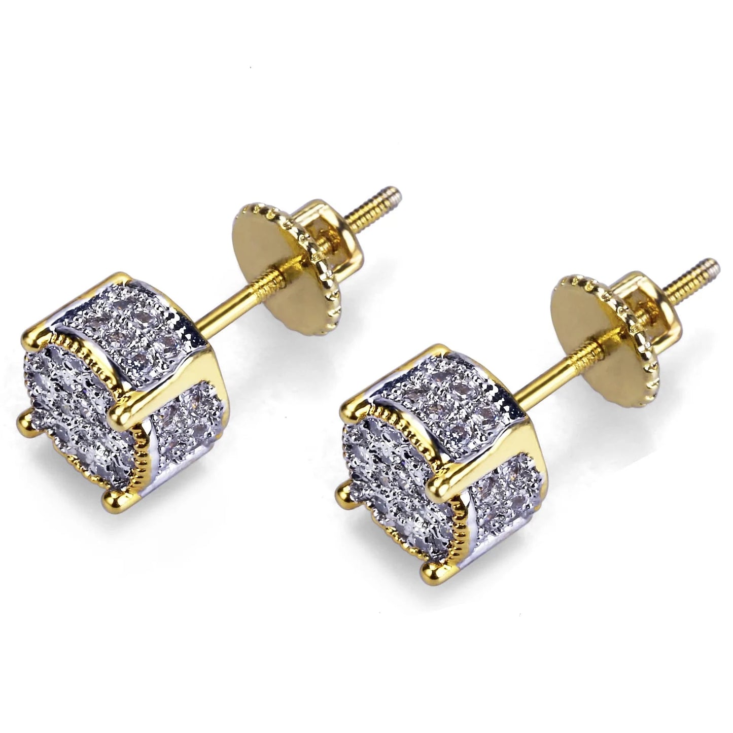 Two Tone Fashion Fine Jewelry Hip Hop Two Tone Screw Back Micro Pave Cubic Zircon Round Stud Earring Gift for Men and Women
