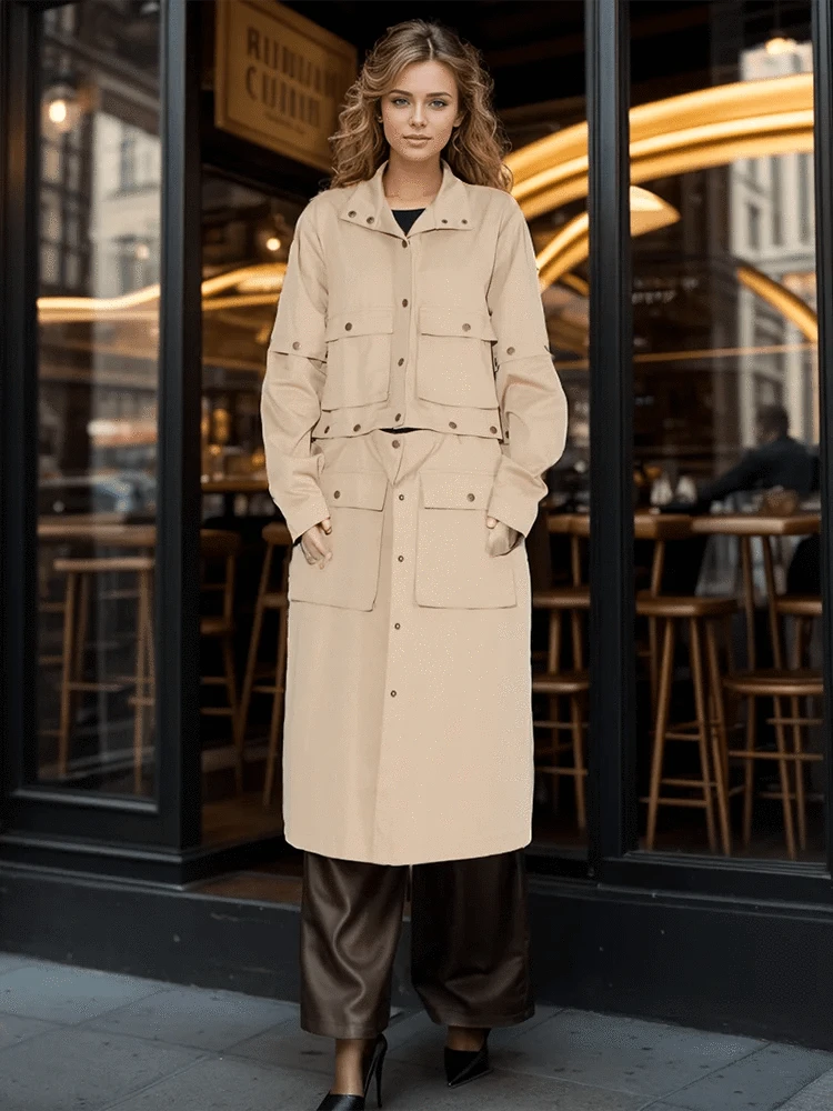 TWOTWINSTYLE 2024 Autumn Winter Long Windproof Khaki Jacket Ladies High Quality Custom Women Trench Coat