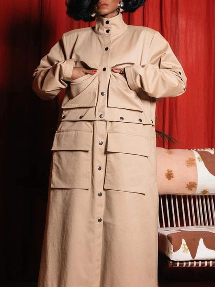 TWOTWINSTYLE 2024 Autumn Winter Long Windproof Khaki Jacket Ladies High Quality Custom Women Trench Coat