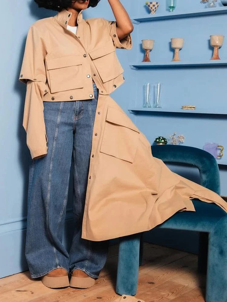 TWOTWINSTYLE 2024 Autumn Winter Long Windproof Khaki Jacket Ladies High Quality Custom Women Trench Coat