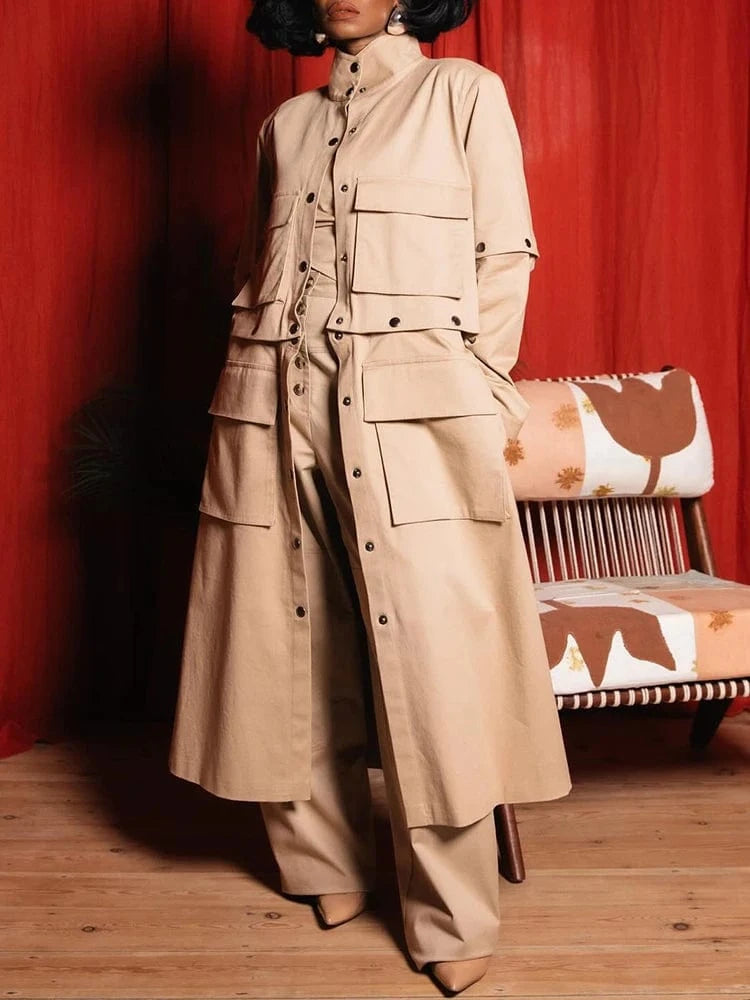 TWOTWINSTYLE 2024 Autumn Winter Long Windproof Khaki Jacket Ladies High Quality Custom Women Trench Coat