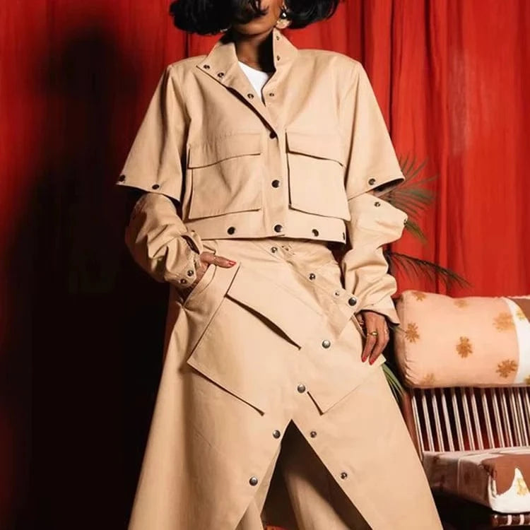 TWOTWINSTYLE 2024 Autumn Winter Long Windproof Khaki Jacket Ladies High Quality Custom Women Trench Coat