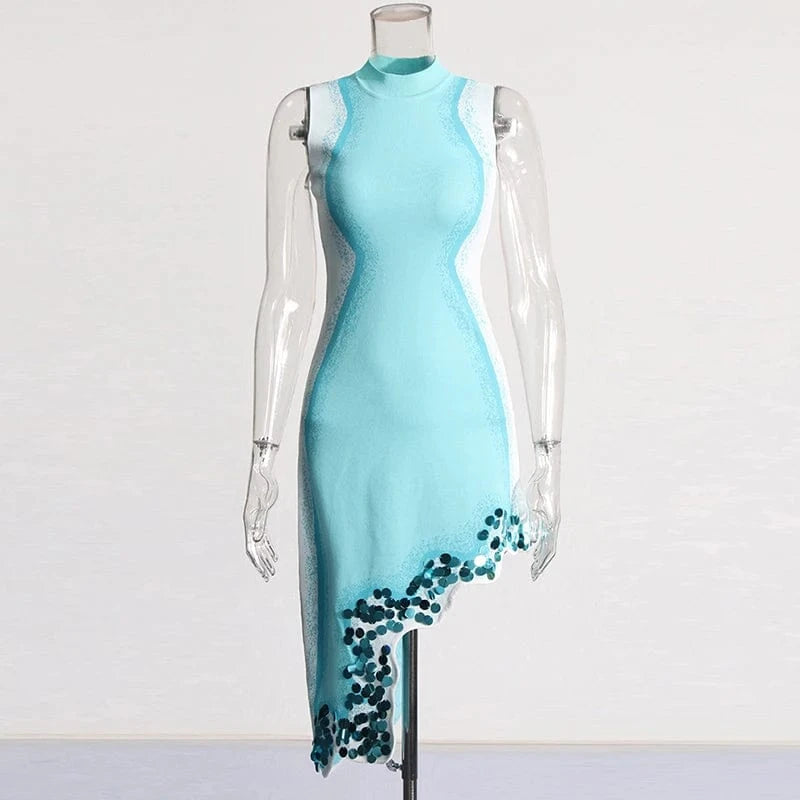 TWOTWINSTYLE High Quality Sexy Ladies Print Knitted Sleeveless Mini Dresses For Women