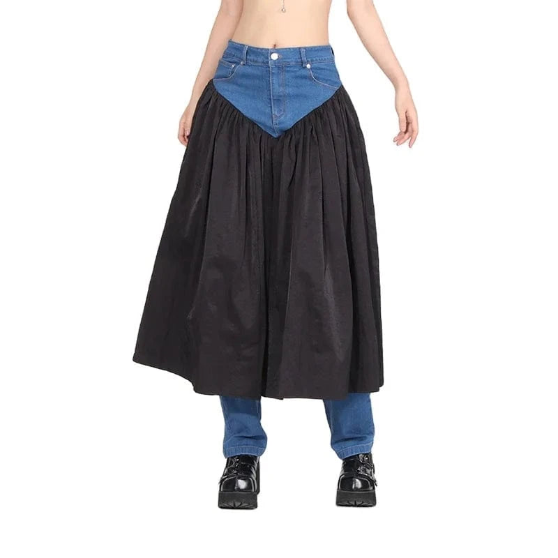 TWOTWINSTYLE New Style Slimming Straight High Waist Patchwork Pockets Denim Jeans For Women 2024