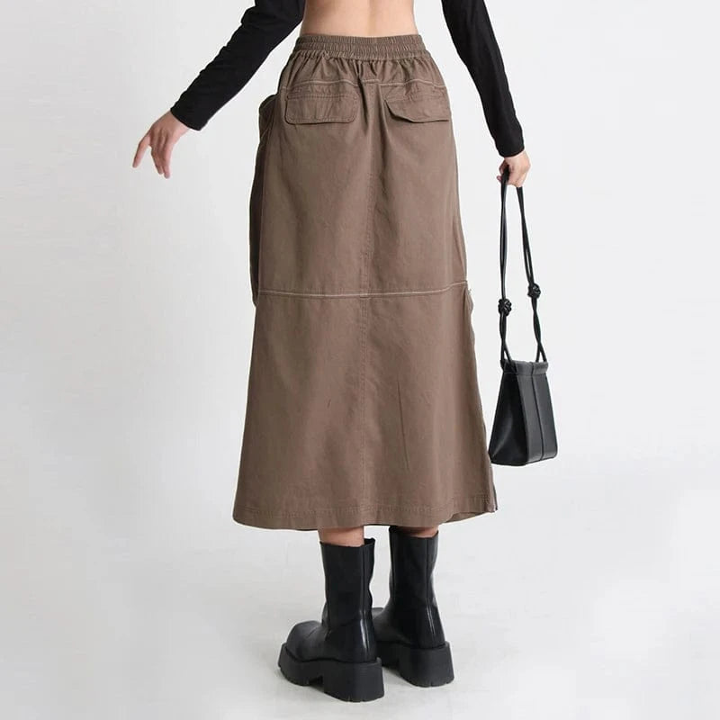 TWOTWINSTYLE Womens Skirts High Waist Patchwork Pockets Midi Skirts For Women Clothes 2024