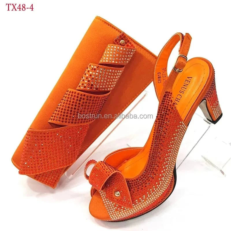 TX48 Italian Woman High Heels Sandals And Matching Bag Set For Party Hot Sale African Woman Shoes And Bag To Match