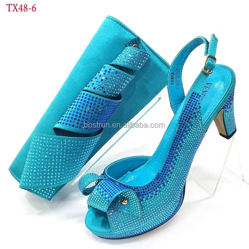 TX48 Italian Woman High Heels Sandals And Matching Bag Set For Party Hot Sale African Woman Shoes And Bag To Match