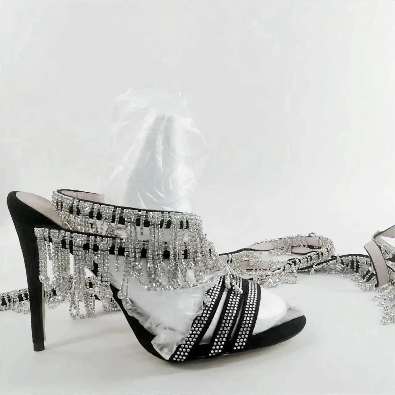 Ubililia Ladies Party lace up stiletto High Heel Sandals Sexy Bling Rhinestone Tassel diamonds cross straps sandals for women
